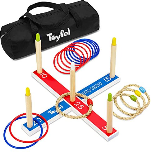 Ringwurfspiel Kinder Outdoor - Toyfel Wurfspiel Indoor Ringe werfen Garten Spiele FSC® Holz Wurfspiele für draußen Outdoorspiele Kinder - Kinderspiele Mitty Toss