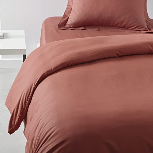 Housse de Couette 140X200 1 Personne Coton Terracotta