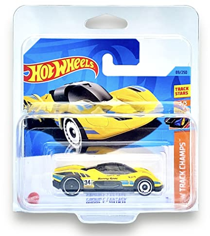 Hot Wheels Group C Fantasy (Yellow) 3/5 HW Track Champs - 2023-89/250 (Short Card) - COMES IN A KLAS CAR KEEPER PROTECTIVE COLLECTORS CASE - HKK39