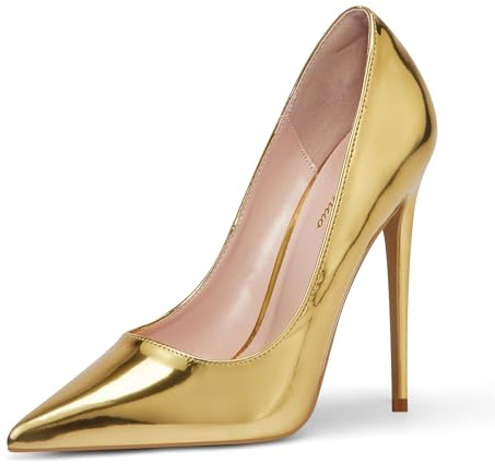 Elisabet Tang Women Pumps, Pointed Toe High Heel 4.7 inch/12cm Party Stiletto Heels Shoes Gold Size 8.5