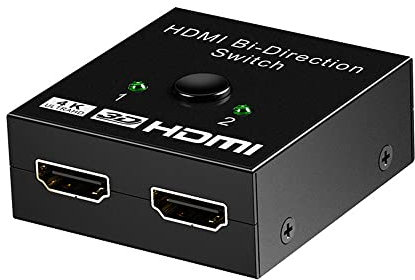 HCTian HDMI Splitter, Aluminum HDMI Switch Bi-direction 1 In 2 Out or 2 Input to 1 Output Manual Support 4K 3D 1080P Compatible with Xbox, PS4, PS3, Roku, Blu-Ray, DVD, HDTV