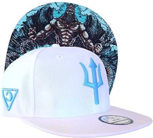 Capiche [99+ Designs] Weißer Snapback Hut, White Poseidon, Baseball Cap Herren, Mütze, Snap Cap, Seemannsmütze Blaues Dreizack Logo, Strandhut, Griechische Mythologie, Gott, Sommerhut