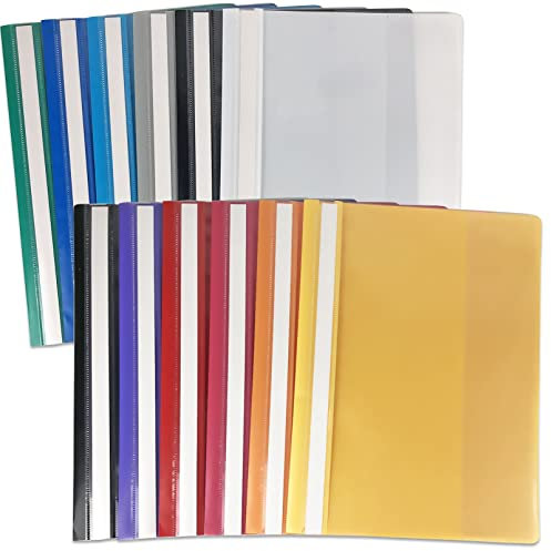 FOSHISY 12 Stück A4 Projektmappen, Kunststoff, Präsentations-Dokumenten-Ordner, Berichts-Organizer, Halter mit transparentem Deckel und 2 Zinken