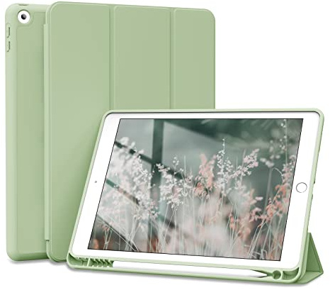 ZOYU Hülle für iPad 9./8./7. Generation 10,2 Zoll 2021/2020/2019 | Hülle mit Stifthalter für iPad 9/8/7 Gen 10,2, Weiche TPU Silikon Schutzhülle, Auto Schlaf/Wach, Stoßschutz, Matcha-Grün