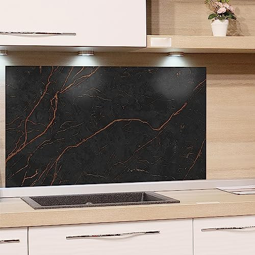 GRAZDesign Spritzschutz Küchenrückwand Glas Küche für Herd & Küchenspüle, Schwarz Granit Optik | Glasplatte Rückwand Küchenwand | 60x60cm
