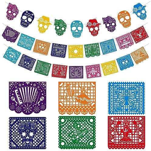 HOWAF Bandierine Dia De Los Muertos Decorazioni, Fiesta Messicana Bandierine Cinco de Mayo in Feltro Giorno dei Morti Cranio Bandiere Triangolari Striscione Halloween Decorazioni, A