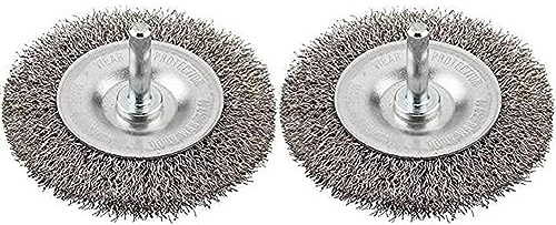 kwb Scheiben-Bürste fein, HSS-Stahldraht, Ø 75 mm für Metall und Stein, Drahtbürste für Bohr-Maschine inkl. E6.3 Sechskant-Schaft, zum Entrosten, Entzundern, Aufrauen und Reinigen (Packung mit 2)