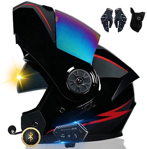 XYYYM Casco da Moto Bluetooth, Casco Integrale con 2 Piloti Casco Bluetooth Intercom Omologato DOT/ECE, Leggero, con Doppia Visiera, Casco Modulare per Adulti Uomini Donne S~XL