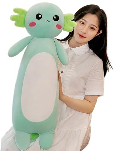 Aiuidun Axolotl plyschkudde lång, söt djur Axolotl fylld mjuk plysch kropp plysch plysch leksak docka för flickor pojkar (65 cm/25,59 tum, grön)