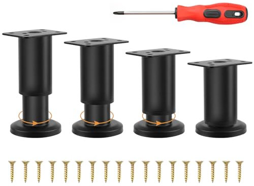 Ticeed Piedini per Mobili Regolabili, 4 Pcs Gambe per Mobili in Acciaio Kit di Gamba per Mobili 8-12cm Nero Piedini per Armadio Letto Divano