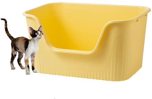Vealind Jumbo-Katzentoilette für große Katzen, extra große Katzentoilette mit hohen Seiten, 78,9 x 53,3 x 40,6 cm, gelb