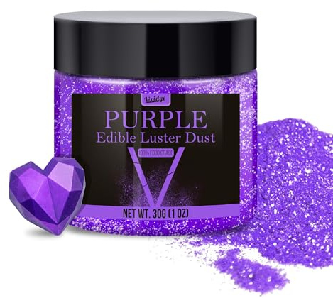 Edible Glitter Essbarer Glitzer - 30g Essbarer Glitzerpulver Glitzerstaub für Getränke, Lebensmittel, Kuchen - Essbares Metallisch Lebensmittelfarbe Glitzerpuder zum Cocktails, Wein, Torten (Lila)