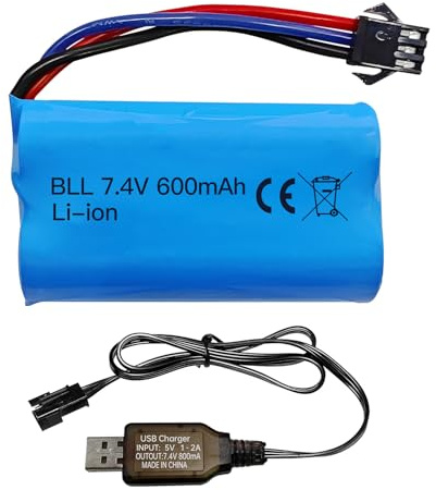 1PCS 7.4V 600mAh 2S Li-ion Batterie mit SM-3P Stecker und USB Ladekabel für DE82 TK3086B G20601 RC Spielzeug Fernbedienung Auto TK-3082B Spezialeffekte Flipping Auto Batterie
