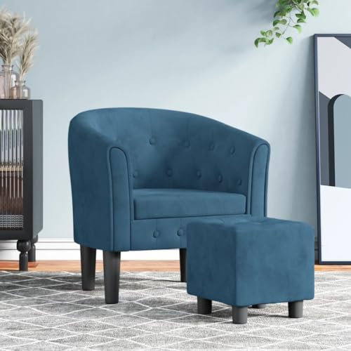 BAZZI Clubsessel mit Fußhocker Samt Dunkelblau Loungesessel Sessel Clubsessel Cocktailsessel Sessel Wohnzimmer Kleiner Sessel Armlehnen Clubsessel Möbel Bürosessel