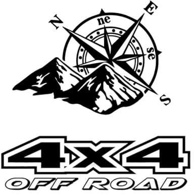 Kompass Off Road Sport + 4x4 Vinyl Aufkleber - 2 Stück für Stoßstangen, Motorhaube, Seitentür - Berg Offroad Sticker für SUV, Wohnwagen, Auto, Motorrad