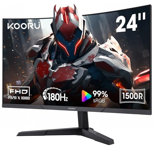 KOORUI 24 Inch Curved Monitor -180Hz 1ms Gaming Monitors FHD VA 1500R | PC Monitors with Adaptive Sync, HDMI X2 /DP, VESA Compatible, Tilt Adjustable, Eye Care