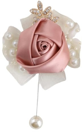 TONZN 6 x 12 cm, 1/2/6 Stück, Blattgold, Perlenrose, Hochzeits-Blumenanstecker für das Handgelenk, künstlicher Bräutigam-Anstecker, Hochzeit, Blau (Pfirsich, 6 x 12 cm, 6 Stück)