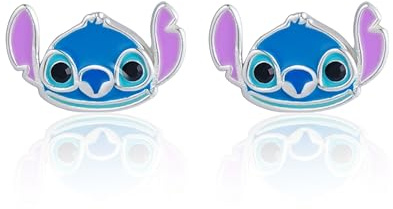 Disney Pendientes de Tuerca Lilo & Stitch para niñas, Plata de ley