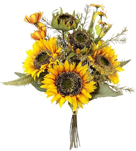 Kunstblumenstrauß Sonnenblumen 43 cm Strauß Blumensträuße Seidenblumen Kunstblumen Dekoblumen Bouquet Hochzeit Haus Herbstdeko Herbstblumen Sonnenblumenstrauß Mittelstück Tischdeko wie echt