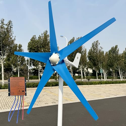 ZHOZHUT Aerogenerador 800W-1200W Turbina Eólica 12V 24V 48V Generador De Turbina Eólica con Controlador MPPT Y 5 Aspas Azules, 2,5 m/s De Velocidad Inicial del Viento para Tejados, Calles,1000w,24V