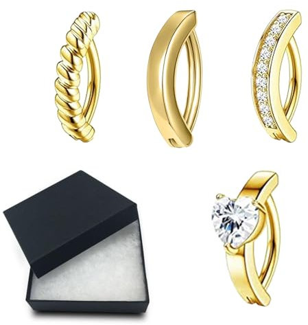 Ormromra 4 Stück Fake Bauchnabelpiercing, Bauchnabelpiercing Ring für Frauen Chirurgenstahl, Gold CZ Opal Herz Bauchnabelpiercing Ring Clicker Piercing, Curved Nabel Barbell Schmuck Körperschmuck