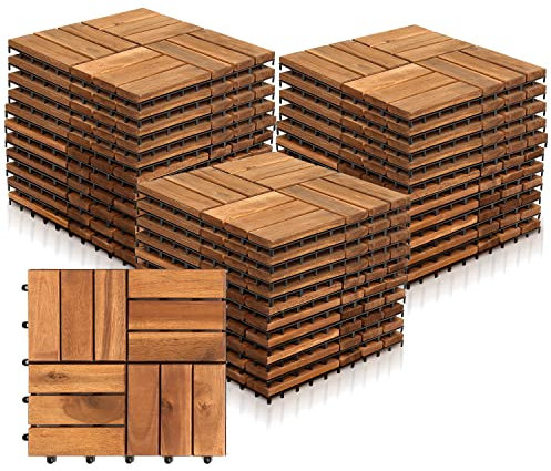 Eulenke 3m² Holzfliesen Balkonfliesen Terrassenfliesen 30 x 30 cm, Balkonboden Wetterfest, 12 Latten Fliesen aus Akazien Holz, für Terrassen Balkon Garten(33 Stück)