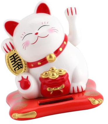ZJchao Chat Agitant Mignon à énergie Solaire, Porte-Bonheur, Richesse, Bienvenue, Affichage de la Maison, Décoration de Voiture (White)