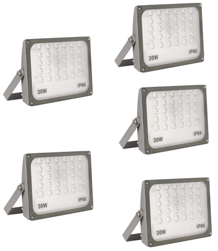 JBdusn 5pcs Projecteur Exterieur LED 30W, Super Lumineux Spot IP66 Imperméable 6500K LED Eclairage de Sécurité, Éclairage mural d'extérieur pour Jardin, Patio, Garage