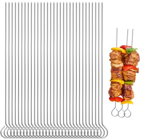50 Piezas Brochetas de Metal, 25 cm Pinchos de Metal Versátiles, Reutilizables Pinchos para Barbacoa de Acero Inoxidable, Brochetas de Acero para Barbacoa, Hogueras, Frutas, Verduras, Pescado
