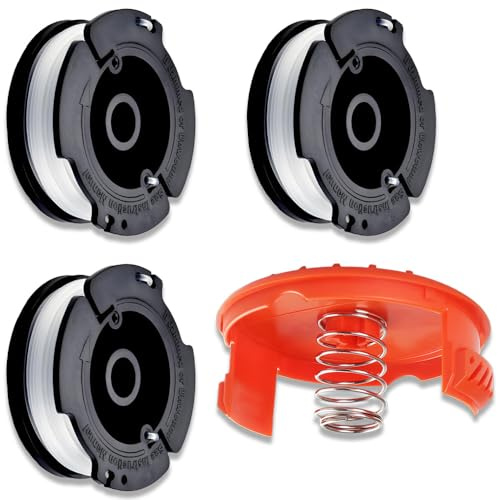 3PCS Black & Decker Strimmer Spool Replacement Kit - Compatible with AF-100/A6481/A6485 & ST/GLC/STC/BESTA Series - Includes 3 Spools + 1 Cap + 1 Spring - Autofeed Line Replacement