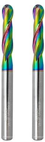 WEXWE Tools Extra Long Ball Nose Carbide End Mill, DLC Coating, CNC Cutting Tools for Aluminum and Wood Cutting, 3D Carving & Engraving. 2 Flute Router Bits，1/8 Shank (1/8-3“ 2pcs)