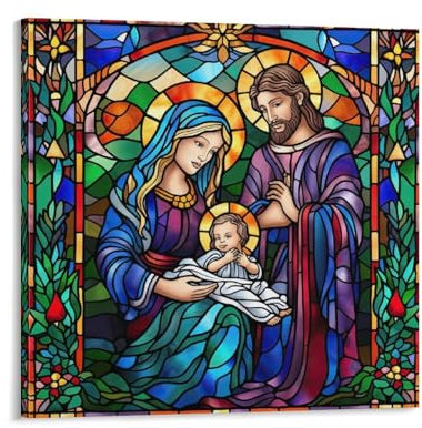 Religion Jesus Kirche Engel Bibel Buntglas Weihnachten Leinwanddruck Bilder Kunstwerk Dekoration Leinwand Wandkunst fertig zum Aufhängen für Wohnzimmer, Badezimmer, Schlafzimmer, Büro,