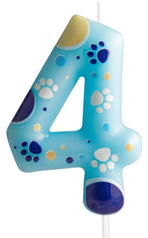 Blaue Geburtstagskerzen Zahlen 4 mit Pfotenabdruck, Blaue Zahl 4 Kerze für Kuchen,Kuchendekoration für Jungen Mädchen 4th Geburtstag,Pet Party Deko Zubehör