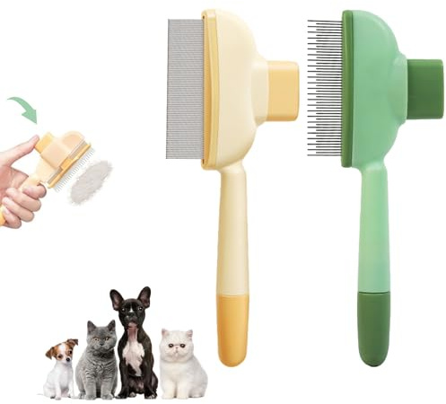 Yoedge 2 Stück Flohkamm für Katzen & Hunde – Selbstreinigender Zeckenkamm, Flohbürste Kurz/Langhaar mit Anti-Rutsch-Griff, Leicht zu Reinigen & Reisebox (Gelb + Grün)