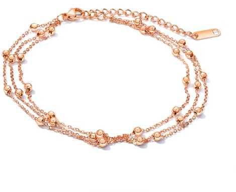 Glintara vristlänk för kvinnor, justerbar fotkedja för kvinnor, sommar strand fotled armband, dubbel vristkedja zirkon, fotlänk, vattentät fotklämma fotled kedja fotsmycke, Rostfritt stål