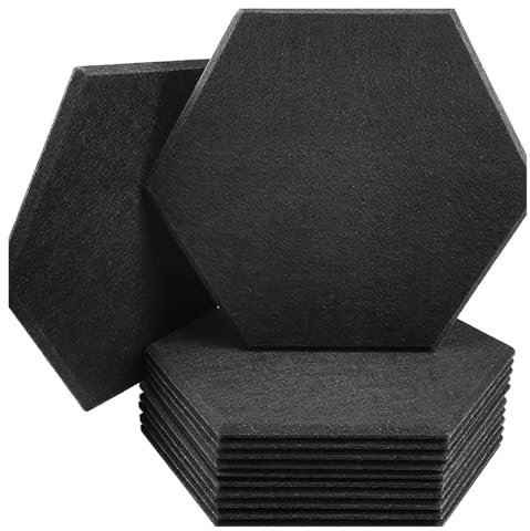 EXKURPOO Panneau 3D Mural Lot de 12 Panneaux acoustiques Auto-adhésifs en Mousse insonorisante hexagonale Haute densité for la Maison(Black)