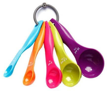 KEQAR 5 PCS Cuillères Doseuses, Différentes Capacités, Cuillères de Portion pour Cuisine et Pâtisserie, Outils de Mesure Liquides et Poudres (Colorées)