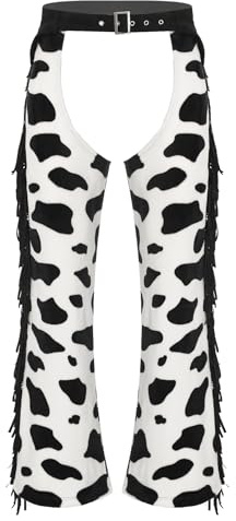 FEESHOW Mens Suede Fringe Cowboy Western Chaps Cow Print Pants Party Costume Disco Outfits