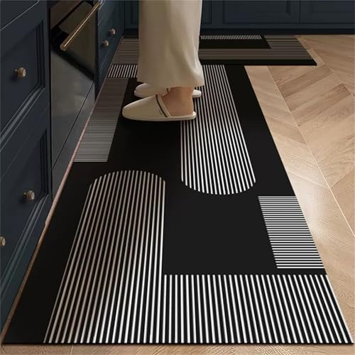 Highdi Einfacher Japanischer Stil Küchenläufer,Saugfähig Küchenteppich,Läufer Flur 2,5 mm Teppich Küche,rutschfest Diatomeenerde Teppich Läufer,für Eingangsbereich Esszimmer (Schwarz,50x150cm)