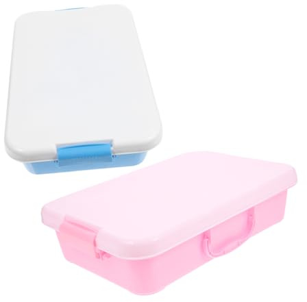 VILLFUL 2pcs Sand Tray Storage Box Sensory Bin Sandbox with Lid Blue-White Pink-White Portable ABS Play Tray Stackable Waterproof Toy Storage for Kids