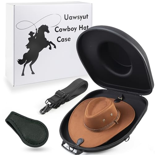 Uawsyut Cowboy Hat Case for Travel, Crushproof Box for Panama & Tweed, Hat Carrier with Adjustable Strap, Fedora Hat Storage For Travel Outdoors and Home(Upgrade Large) (Black)