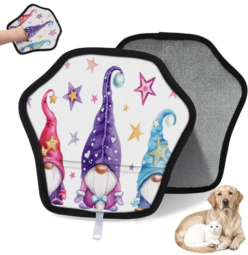 WowPrint Wasserfarben-Magische Zwerge, Tierhaarentfernungshandschuh für Katze, Hund, Zwerge, Sterne, wiederverwendbar, elektrostatische Tierhaar-Handschuhe, Bürstenwerkzeug für Couch, Kleidung