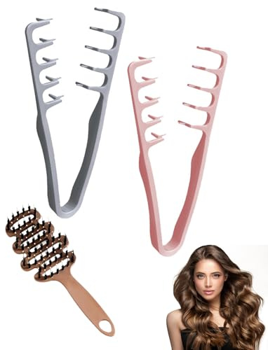 Donvuka 3 Stücke Locken Kamm Set, Volumizing Wide-Tooth Styling Kamm mit Breiten Zinken, Werkzeug Zum Abdecken der Haarwurzeln