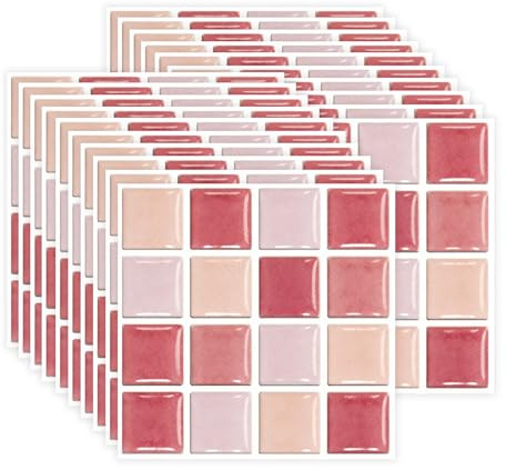 20PCS Fliesenaufkleber Mosaik Fliesen Klebefolie Selbstklebend 10cmx10cm Wandfliese Aufkleber Wasserdicht für Küche,Schrank,Möbel,Tisch (Rot)