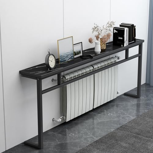 Radiator Cover Shelf with Storage Surface, Metal Storage Shelf Above the Radiator - Radiator Covers for Home, Multi-Purpose Organizer for Living Room & Hallway Black imitation marble 160cm/63”