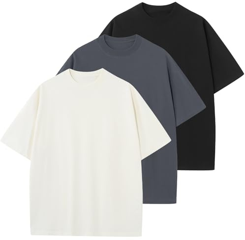 HOUZONIY Herren Oversize Basic T-Shirt, Einfarbig T Shirt Für Herren, Weich & Bequem Sommer Männer Kurzarm Rundhals Set