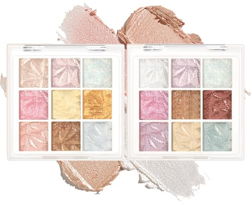 2 Stücke Glitzer Lidschatten Palette, 9 Farben Glitter Eyeshadow, Wasserfester Glitzerlidschatten, Seidiges Puder, Kreieren sie ein Umwerfendes Augen Make Up, Geeignet für Partys und den Alltag