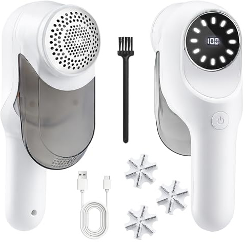 Electric Fabric Shaver Lint Remover for Clothes, Rechargeable Bobble Remover, Sweater Defuzzer Pill Shaver with 3 Replaceable 6 Blade Heads, 2 Speed, Safety Lock for Furniture Sofa