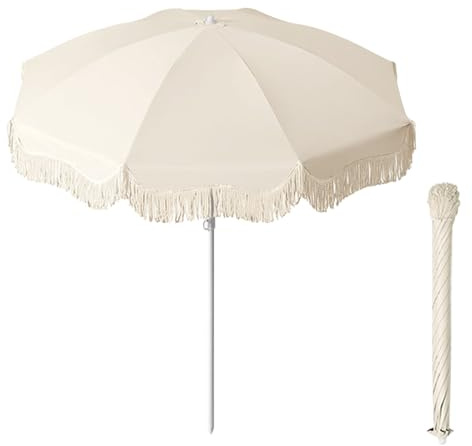 ZomoQryn Parasol Plage à Franges Parasol Terrasse Portable Protection UV 50+ Pliable Et Peu Encombrant IdéAl pour Les éTals Marché Les Terrasses Le Camping Et La Plage Beige