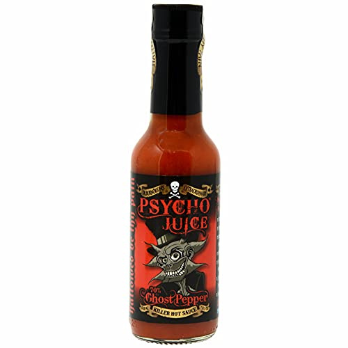 Psycho Juice 70% Ghost Pepper Hot Chilli Sauce – Extreme Heat Level 10+ – Natural Super Hot Sauce for Cooking, Marinades & Dipping – No Extract, 70% Chilli Content